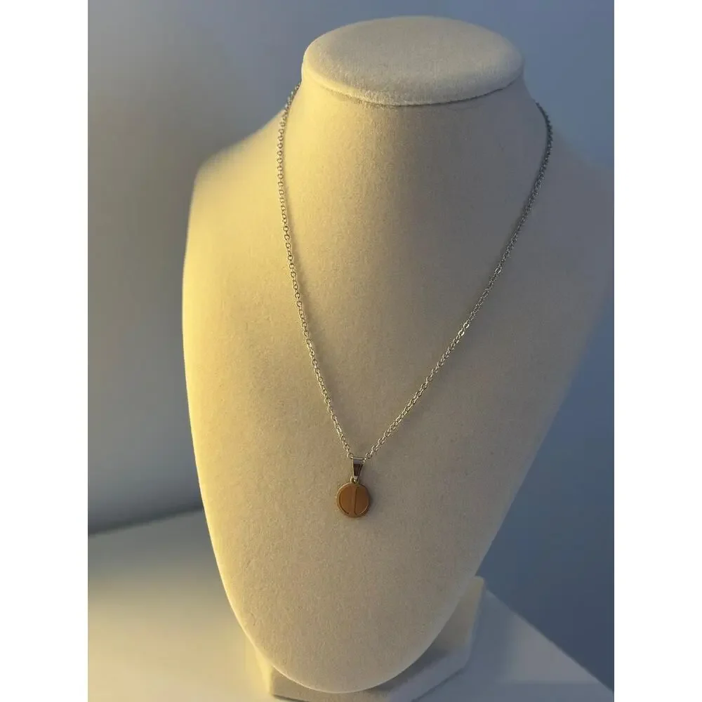 Minimal Round Pendant Necklace Gold Silver Disc Stainless Steel Unisex - Picture 3 of 5